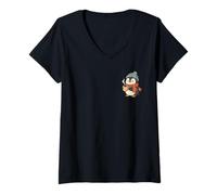Femme Joli Bonnet et écharpe en Forme de Pingouin Qui boit du Cacao Chaud T-Shirt avec Col en V