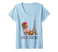 Femme Joli Cadeau Teckel Paris Oui-Ner Ouiner Wiener Tour Eiffel T-Shirt avec Col en V