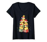 Femme Joli Chapeau de Canard en Caoutchouc pour Sapin de Noël T-Shirt avec Col en V