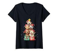 Femme Joli Chapeau de Sapin de Noël Pitbull Pile Pittie T-Shirt avec Col en V
