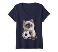 Femme Joli Chat de Football Just Girl Who Aime Birman Win Game Goalie T-Shirt avec Col en V
