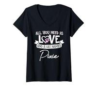 Femme Joli Chat nommé Pixie Chemise pour Femmes et Filles T-Shirt avec Col en V