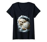 Femme Joli Chien Maltais avec Neige et Neige - Esthétique T-Shirt avec Col en V