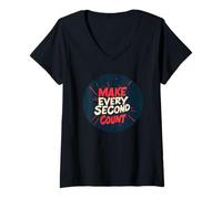 Femme Joli costume avec logo Make Every Second Count T-Shirt avec Col en V
