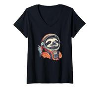Femme Joli costume d'astronaute paresseux pour adultes et enfants T-Shirt avec Col en V
