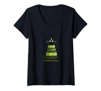 Femme Joli Costume de Chat de Noël à l'ombre du Sapin T-Shirt avec Col en V
