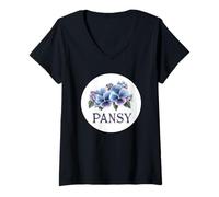 Femme Joli Costume de Fleurs Sauvages et pensées pour garçons et Filles T-Shirt avec Col en V