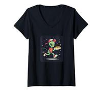 Femme Joli Costume de Pizza Spatiale pour Livraison et Amateurs d'extraterrestres T-Shirt avec Col en V