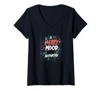 Femme Joli Costume d'humeur de Noël pour Joyeux Noël T-Shirt avec Col en V