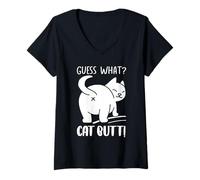 Femme Joli cul de chat Devine What pour les amoureux des chats et les propriétaires d'animaux de compagnie T-Shirt avec Col en V