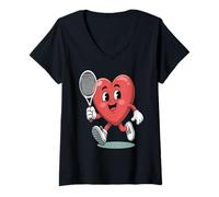 Femme Joli cœur Jouant au Tennis T-Shirt avec Col en V