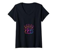 Femme Joli Design de Bowling avec Broches et Boules Lumineuses, Frappe T-Shirt avec Col en V