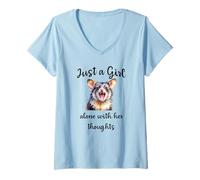 Femme Joli design possum, Just a Girl Alone With Her Thoughts T-Shirt avec Col en V