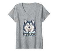 Femme Joli Dessin animé Husky : Born for The Cold T-Shirt avec Col en V