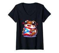 Femme Joli Drapeau portoricain Grenouille T-Shirt avec Col en V