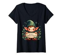 Femme Joli Elfe de Noël - Merry Holiday T-Shirt avec Col en V