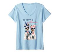 Femme Joli et problématique Amusant Yorkshire Mignon et Impertinent Amoureux des Chiens T-Shirt avec Col en V