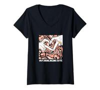 Femme Joli Graphique Coral Out Here de Couleur Corail T-Shirt avec Col en V