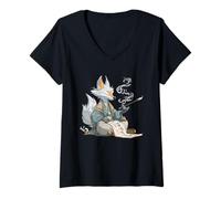 Femme Joli Look Japonais avec Kitsune T-Shirt avec Col en V
