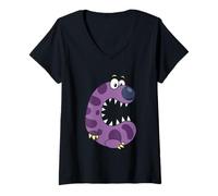 Femme Joli monstre violet Alphabet C pour enfants T-Shirt avec Col en V