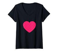 Femme Joli motif à pois rose orange et graphique minimaliste T-Shirt avec Col en V