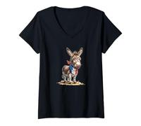 Femme Joli Motif d'âne de France pour Homme et Femme T-Shirt avec Col en V