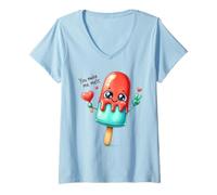Femme Joli Motif de Popsicle Love avec You Make Me Melt T-Shirt avec Col en V