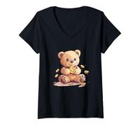 Femme Joli ours en peluche avec des biscuits frais pour une ambiance chaleureuse T-Shirt avec Col en V