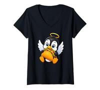 Femme Joli Pingouin angélique Mangeant Un Taco T-Shirt avec Col en V