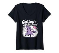 Femme Joli Poney Gallop avec Objectif Cheval du Zodiaque Chinois 2026 T-Shirt avec Col en V
