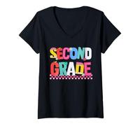 Femme Joli Retour à l'école pour Enseignants et étudiants de deuxième année T-Shirt avec Col en V