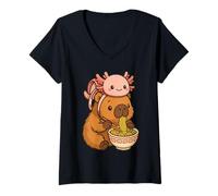 Femme Joli Sac à Dos Capybara et Tortue Ramen Kawaii Capibara pour Enfants T-Shirt avec Col en V