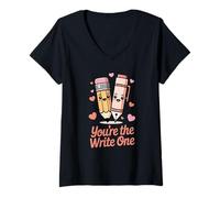 Femme Joli Stylo Crayon You're The Write Valentines Day T-Shirt avec Col en V