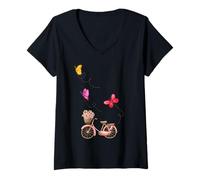 Femme Joli vélo Aquarelle avec Papillon pour t-Shirt T-Shirt avec Col en V