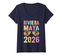 Femme Joli Voyage de Surf Riviera Maya 2026 Assorti à la Famille T-Shirt avec Col en V