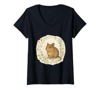 Femme Jolie couronne florale Degu Aquarelle T-Shirt avec Col en V