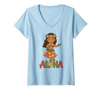Femme Jolie Danseuse de Hula Aloha Hawaï Tropical Luau Party Vacances T-Shirt avec Col en V