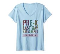 Femme Jolie école pré-Maternelle dernier Jour 2026 Écrivez Mes autographes DIY Art T-Shirt avec Col en V