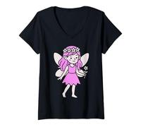 Femme Jolie fée avec couronne de fleurs tenant une fleur T-Shirt avec Col en V