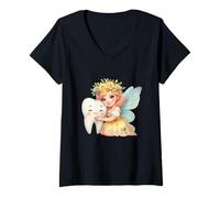 Femme Jolie fée des Dents avec Une dent Mignonne pour Les dentistes perdus T-Shirt avec Col en V