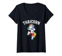 Femme Jolie Femme Combattante De Muay Thai Unicorn T-Shirt avec Col en V