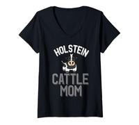 Femme Jolie Ferme laitière Holstein Cattle Mom T-Shirt avec Col en V