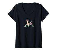 Femme Jolie Fille De Vélo De Paris Tour Eiffel Esthétique Style T-Shirt avec Col en V