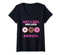 Femme Jolie, juste une fille qui aime les beignets, les bonbons, les femmes et les filles T-Shirt avec Col en V