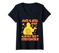 Femme Jolie Juste Une Fille Qui Aime sa Petite Amie et sa Femme Pompier T-Shirt avec Col en V