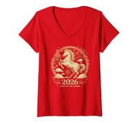 Femme Jolie Lanterne Lunaire 2026 Year of The Horse T-Shirt avec Col en V
