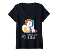 Femme Jolie Licorne De Volley-Ball Je Veux Juste Jouer Au T-Shirt avec Col en V
