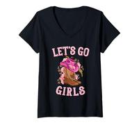 Femme Jolies Cowgirls occidentales Country Western Rodeo Let's Go Girls T-Shirt avec Col en V
