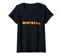 Femme Jolies Feuilles d'automne dans Une rangée Kawaii T-Shirt avec Col en V