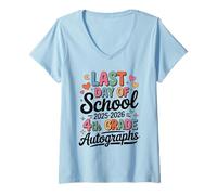 Femme Jolis autographes de 4e année 2026 Écrivez Mes Souvenirs T-Shirt avec Col en V